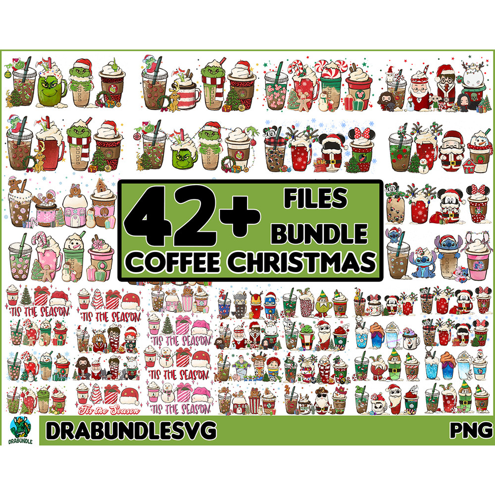 42 Christmas Coffee Latte PNG, Christmas Coffee Png, Christmas Bundle, Snowman Reindeer, Pink Christmas Coffee Png,Printable File Instant Download.jpg