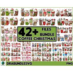 42 christmas coffee latte png, christmas coffee png, christmas bundle, snowman reindeer, pink christmas coffee png,print