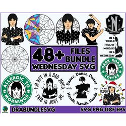 48 wednesday addams svg, addams family svg, jenna ortega svg, cut file cricut, wednesday girl png, instant download