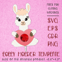 Llama with Heart | Valentine  Lollipop Holder | Paper Craft Template SVG