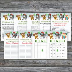 Christmas party games bundle,Printable Christmas Party Game Pack,Woodland Winter animals Christmas Trivia Game Cards