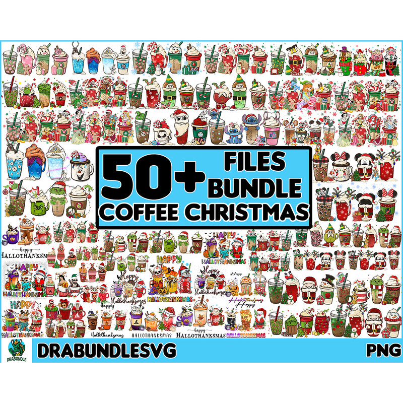 50 Christmas Coffee Latte PNG, Christmas Coffee Png, Christmas Bundle, Snowman Reindeer, Pink Christmas Coffee Png,Printable File Instant Download.jpg