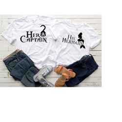 her captain his mermaid couples shirts, mermaid shirt, couples disney shirt, mermaid and jack sparrow shirt, her captain