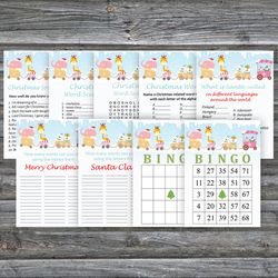 Christmas party games bundle,Printable Christmas Party Game Pack,Christmas train animals Christmas Trivia Game Cards