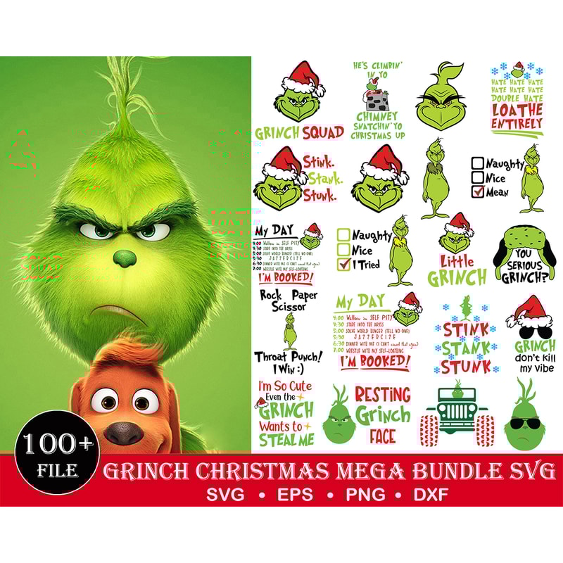 100 Grinch svg, Grinch christmas svg, Christmas svg, Grinchmas svg, Grinch face svg, Cut file svg, Cricut svg, instant Download.jpg