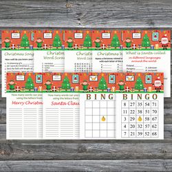Christmas party games bundle,Printable Christmas Party Game Pack,Happy Santa and Gnome Christmas Trivia Game Cards