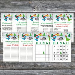 Christmas party games bundle,Printable Christmas Party Game Pack,Christmas dinosaur Christmas Trivia Game Cards