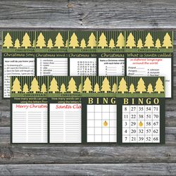 Christmas party games bundle,Printable Christmas Party Game Pack,Gold Christmas tree Christmas Trivia Game Cards