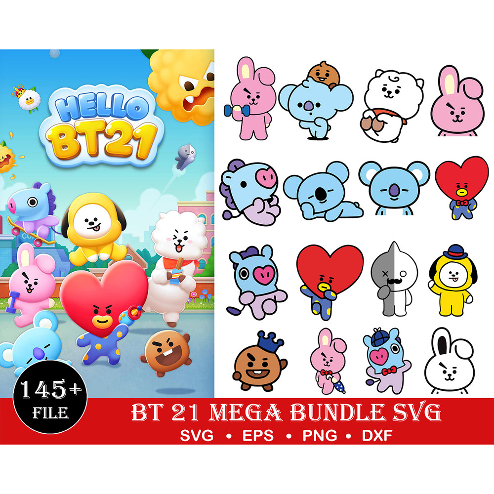 145 BT 21 SVG bundle,TinyTan,bts silhouette svg,Kpop bts Logo Clipart,bts wall art decor png,bts tshirt,BTS print,bt21 svg,bts merch,bangtan svg.jpg