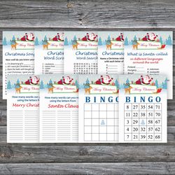 Christmas party games bundle,Printable Christmas Party Game Pack,Happy Santa and reindeer Christmas Trivia Game Cards