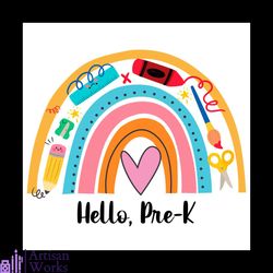 hello prek grade studying items rainbow back to school svg
