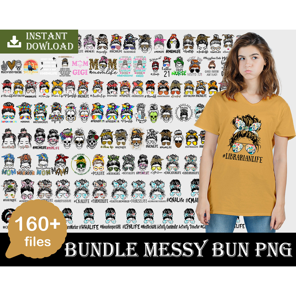 160 Messy bun svg, Messy bun with glasses svg, momlife svg, mom skull svg, messy bun classy afro woman svg - Printable, Cricut & Silhouette.jpg