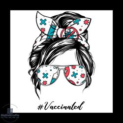 messy bun woman wear coronavirus icons glasses vaccinated svg
