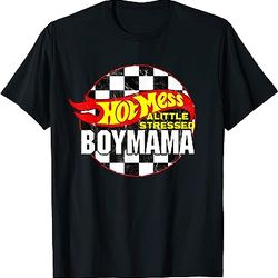 hot mess little stressed boy mama racing cars t-shirt