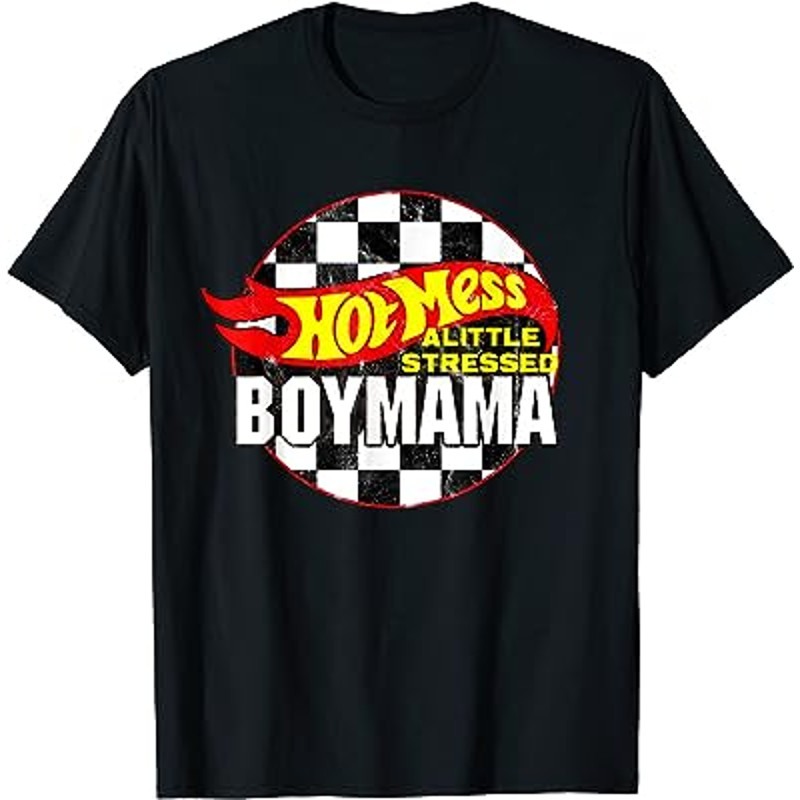 Hot Mess Little Stressed Boy Mama Racing Cars T-Shirt.jpg