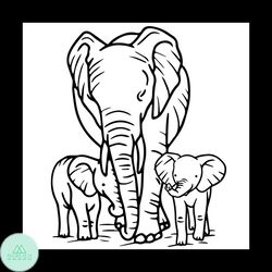 Mama And Two Baby Elephants, Family Elephant Svg