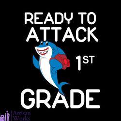 ready to attack baby shark 1st grade shark wear school bag svg