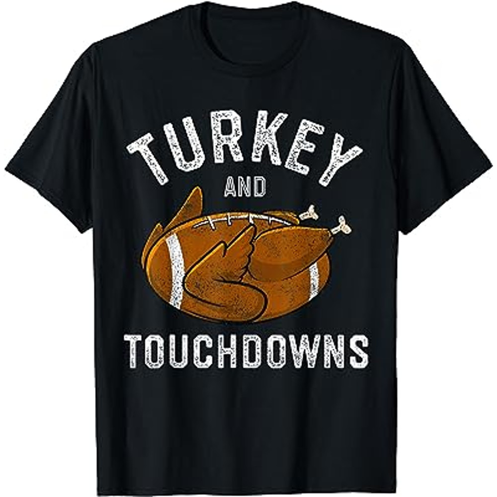 Thanksgiving Turkey and Touchdowns Football Men Boys T-Shirt.jpg