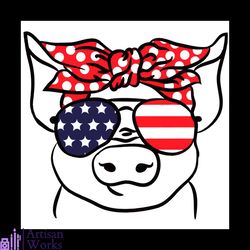 cute pig wear america flag sunglasses on 4th of july freedom day svg