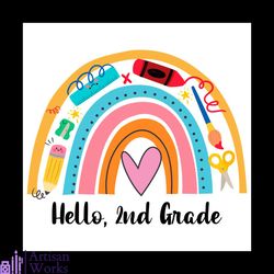 hello 2nd grade studying items rainbow back to school svg