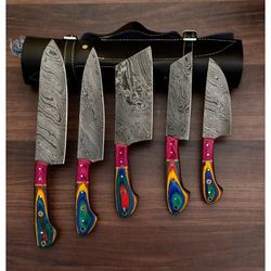 damascus chef set of 5 chef knife - kitchen chef knife set damascus knife