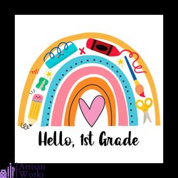 hello 1st grade studying items rainbow back to school svg