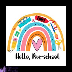 hello preschool grade studying items rainbow back to school svg