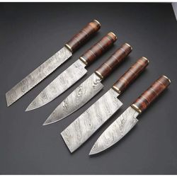 damascus chef set of 5 chef knife - kitchen chef knife set damascus knife