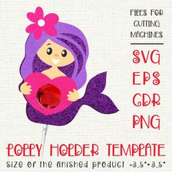 Mermaid | Valentine Lollipop Holder | Paper Craft Template SVG