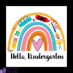 hello kindergarten studying items rainbow back to school svg