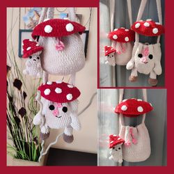 Crochet mushroom bag pattern, Amigurumi mushroom, Crochet bag, Festival bag, Mushroom Bucket Bag, Shoulder bag, fly agar