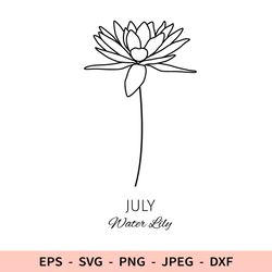 Water Lily Birth Flower Svg Outline Floral Birthday July File for Cricut dxf for laser cut