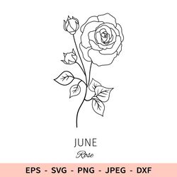 Rose Birth Flower Svg Outline Floral Birthday June File for Cricut dxf for laser cut