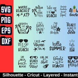 beach svg , summer sun cricut vector bundle , image for t-shirt , cut file silhouette, sunset bundle diy