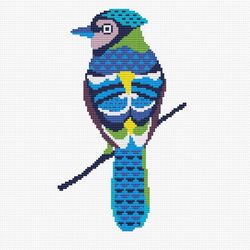 Blue jay cross stitch pattern Primitive forest bird counted chart Easy simple cross stitch Pattern PDF Modern embroidery
