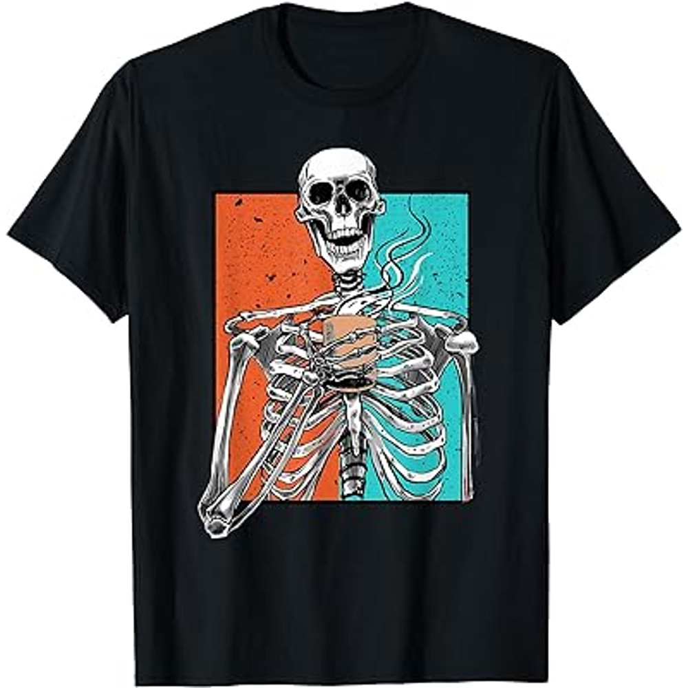 Skeleton Drinking Coffee Lover Funny Halloween Skull T-Shirt.jpg
