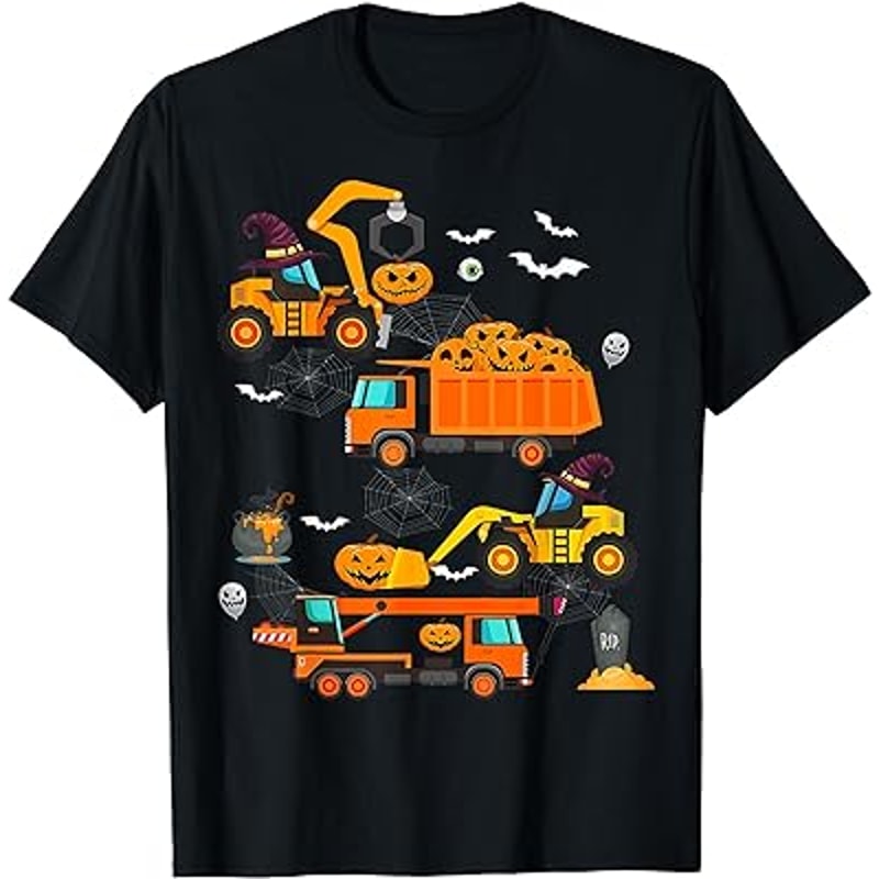 Construction Vehicle Halloween Crane Truck Pumpkin Boys T-Shirt.jpg