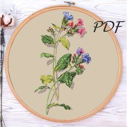Cross stitch pattern pdf Lungwort cross stitch pattern pdf design for embroidery