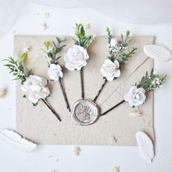 white hair clip, wedding hair accessories, bridal hair pins, flower accessories
