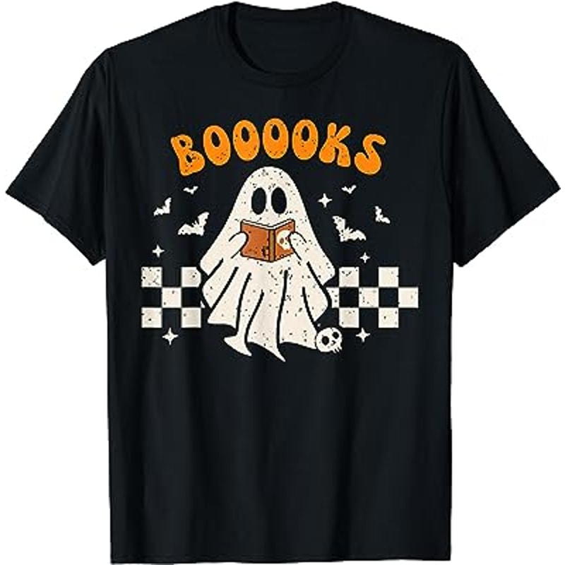 Ghost Book Reading Halloween Costume Teacher Books Lover T-Shirt.jpg