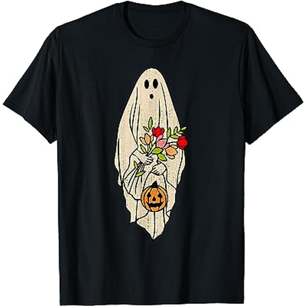 Groovy Vintage Floral Ghost Cute Halloween Spooky Season T-Shirt.jpg
