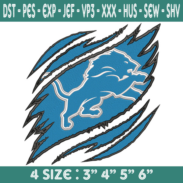 Detroit Lions Ripped Claw Embroidery, Detroit Lions Embroide Inspire