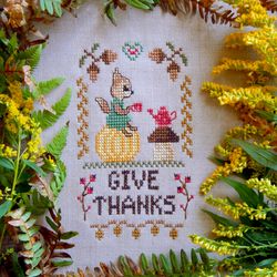 Thanksgiving cross stitch pattern Autumn cross stitch chart Squirrel cross stitch pattern Fall Pumpkin chart