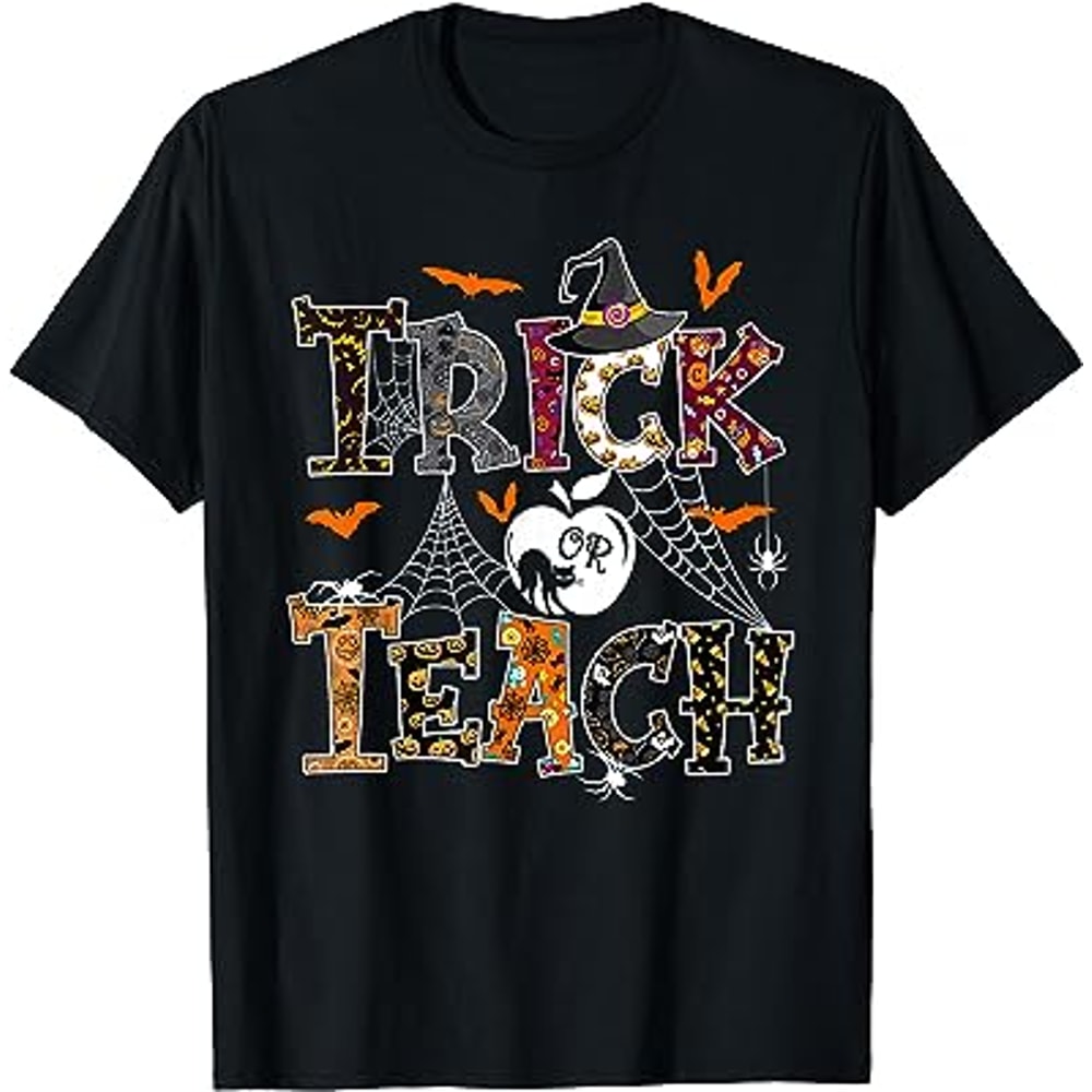 Fall Holiday Thanksgiving Halloween Teacher Trick Or Teach T-Shirt.jpg