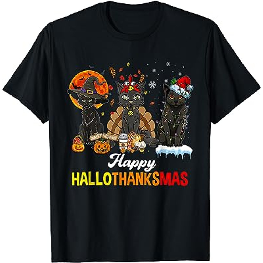 Happy Hallothanksmas Black Cat Halloween Thanksgiving Xmas T-Shirt.jpg