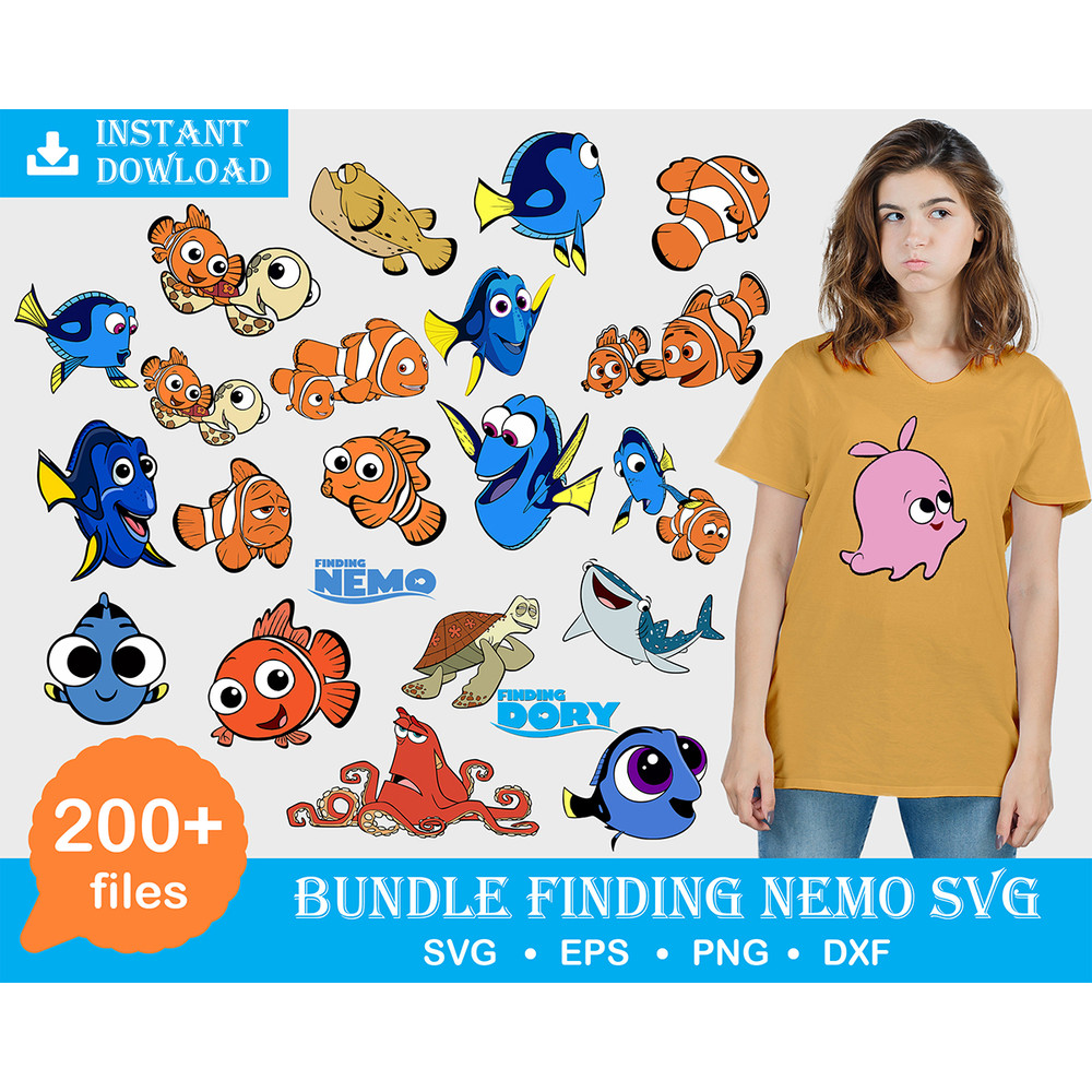 200 Finding Nemo svg, BUNDLE svg, Bundle Finding Nemo SVG for Cricut, SVG Silhouette Dxf, Png, Quotes File, Finding Nemo Font svg, Instant download .jpg
