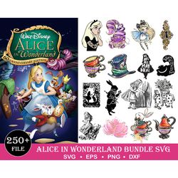 250 alice in wonderland svg cricut svg, clipart, svg for shirts, png files digital download