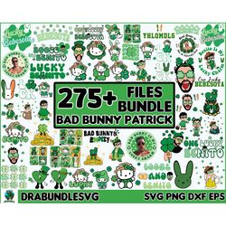 270 files bad bunny patrick day bundle svg png, lucky benito svg, lucky bebesota, st. patrick's day, dia de san patricio