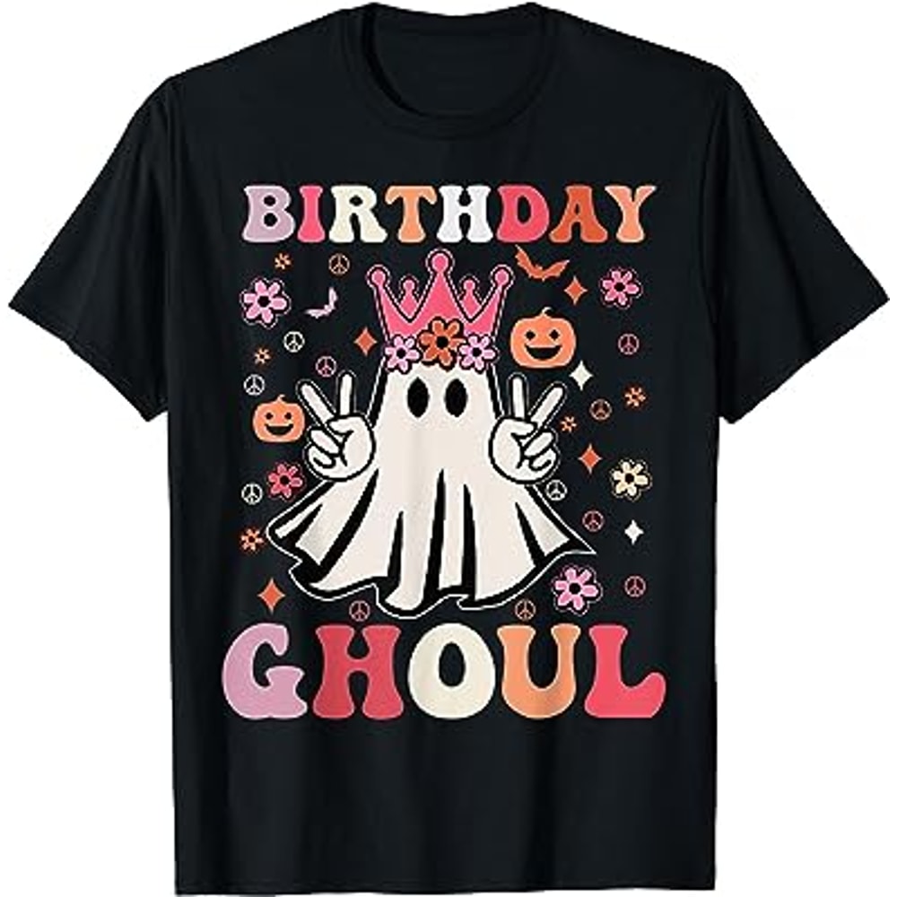 Birthday Ghoul Floral Ghost Kid Girl Groovy Halloween Party T-Shirt.jpg