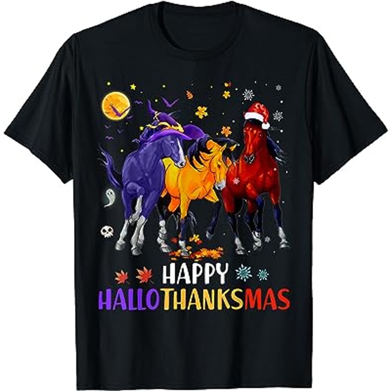 Happy Hallothanksmas Horse Halloween Thanksgiving Christmas T-Shirt.jpg